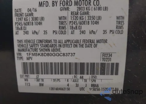 2016 Ford Explorer Xlt z USA, uszkodzony, nr VIN 1FM5K8D80GGC83737